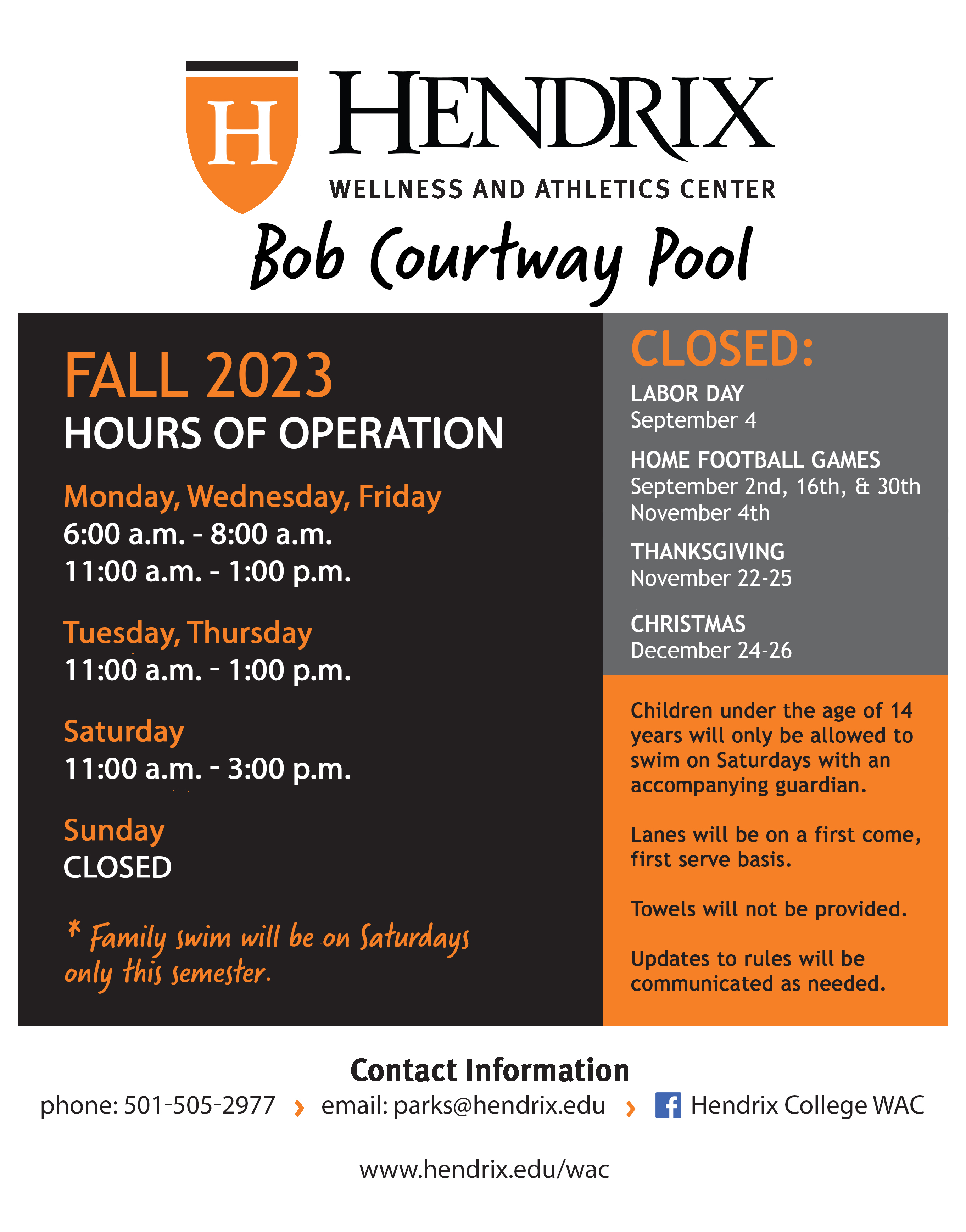 Pool Fall Hours 2023